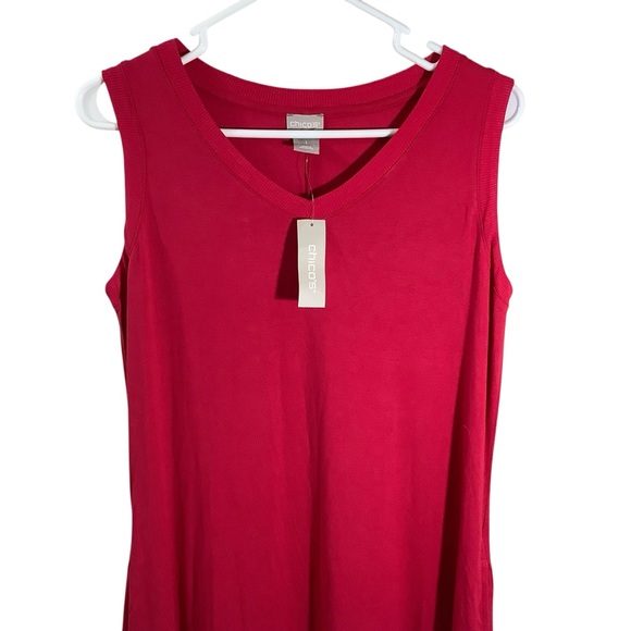 Chico's V-Neck Rib Trim Midi Dress In Maraschino Cherry - Picture 2 of 6